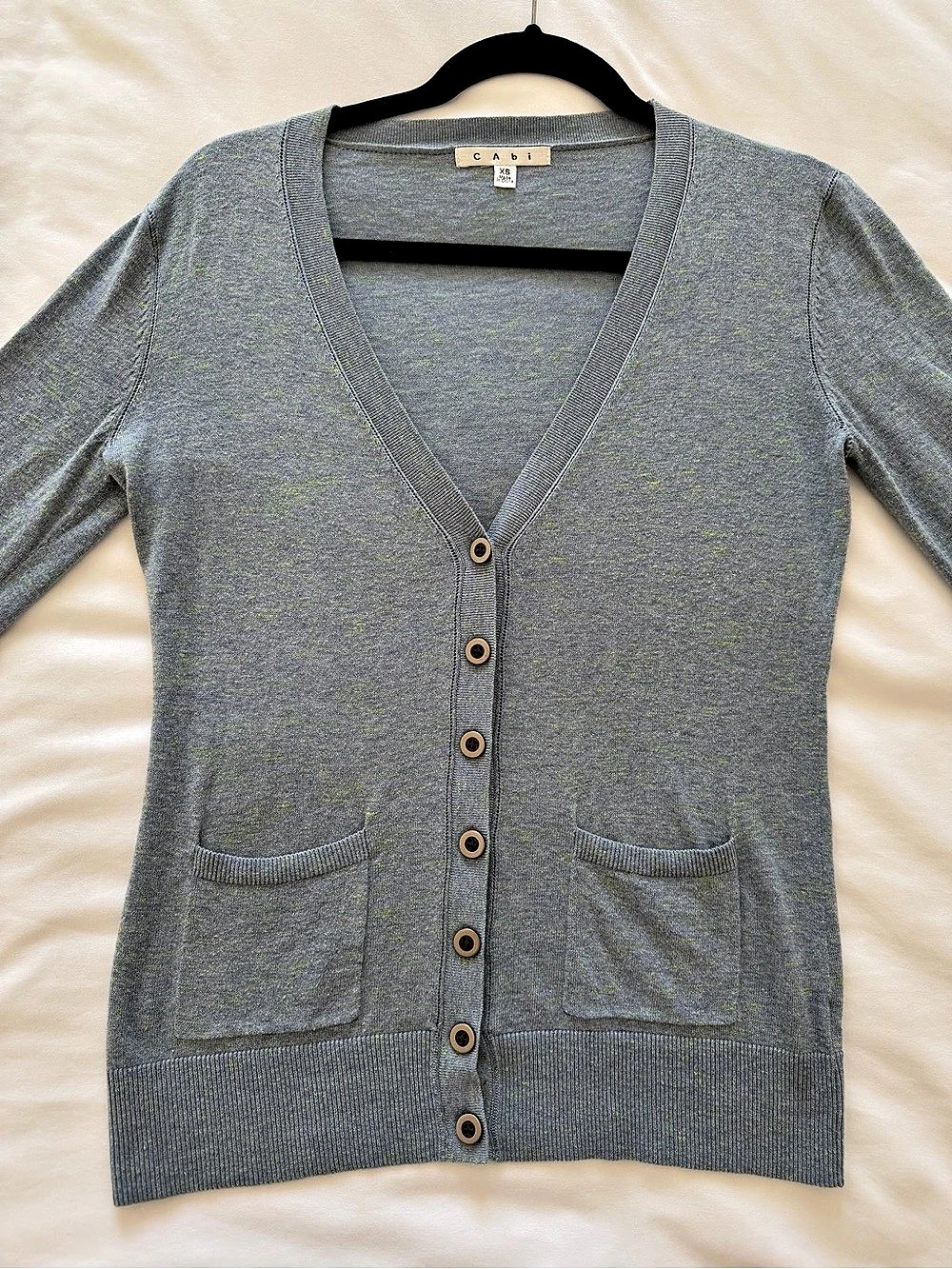 Cabi light blue with small neon specks  Cardigan Size XS Like New